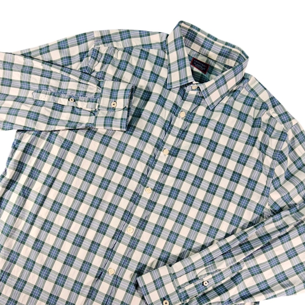 UNTUCKit Goutte d'Or‎ Performance Shirt Mens XL Green Blue Plaid Stretch Nylon